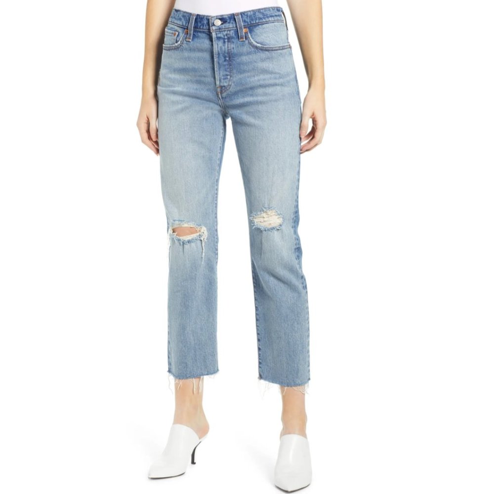 Wedgie High Waist Ripped Crop Straight Leg Jeans